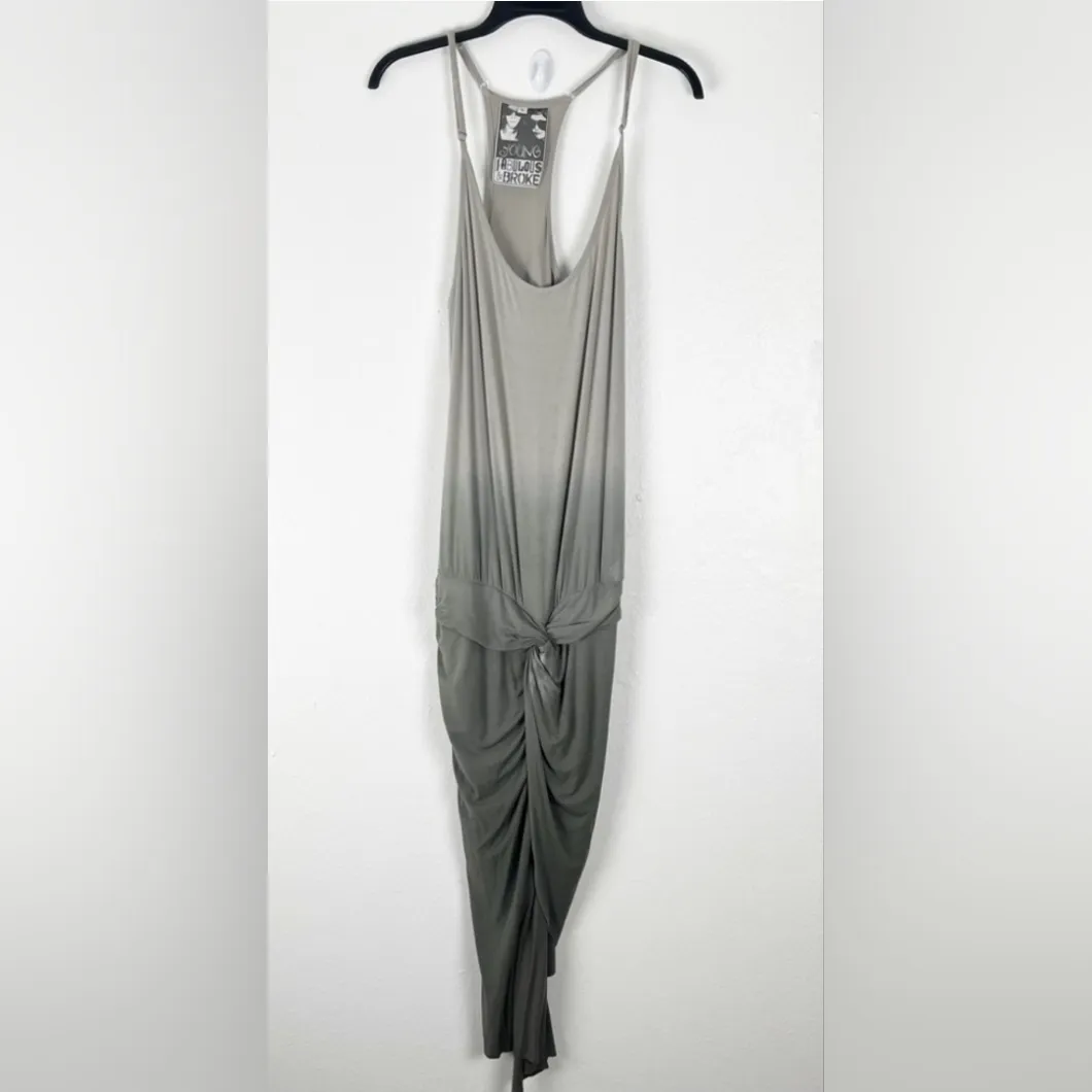 YOUNG FABULOUS & BROKE Gray Ombré Knotted Front Adjustable Straps Maxi Dress S - Image 2