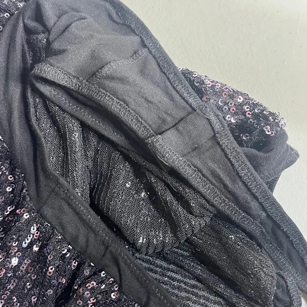 Free People Women's Supershine Black Sequin Boatneck Bodysuit Size Small - Image 4