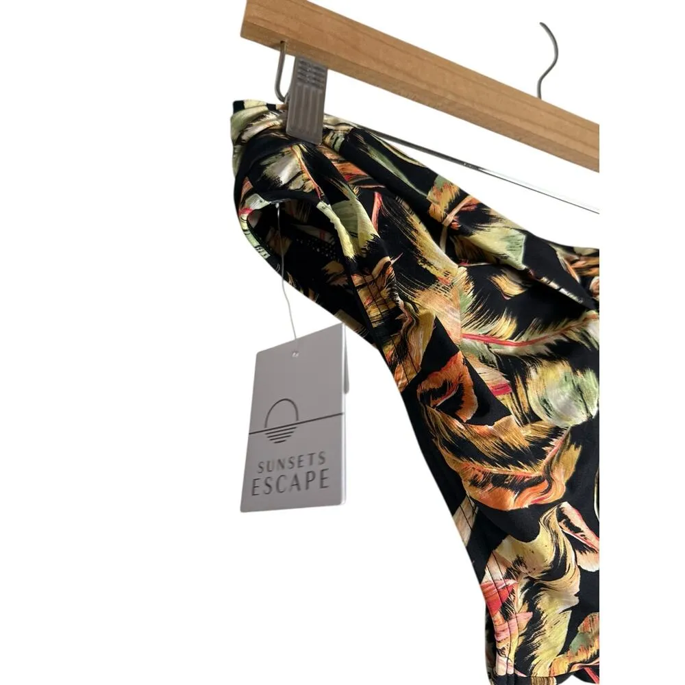Sunsets Escape Retro Retreat Black Tropical Floral Print Foldover Bikini Bottoms Size M - Image 5
