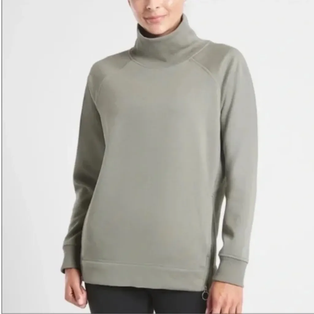 Athleta Cozy Karma Side Zip Funnel Neck Pullover Sage Green Sweater Small - Image 2