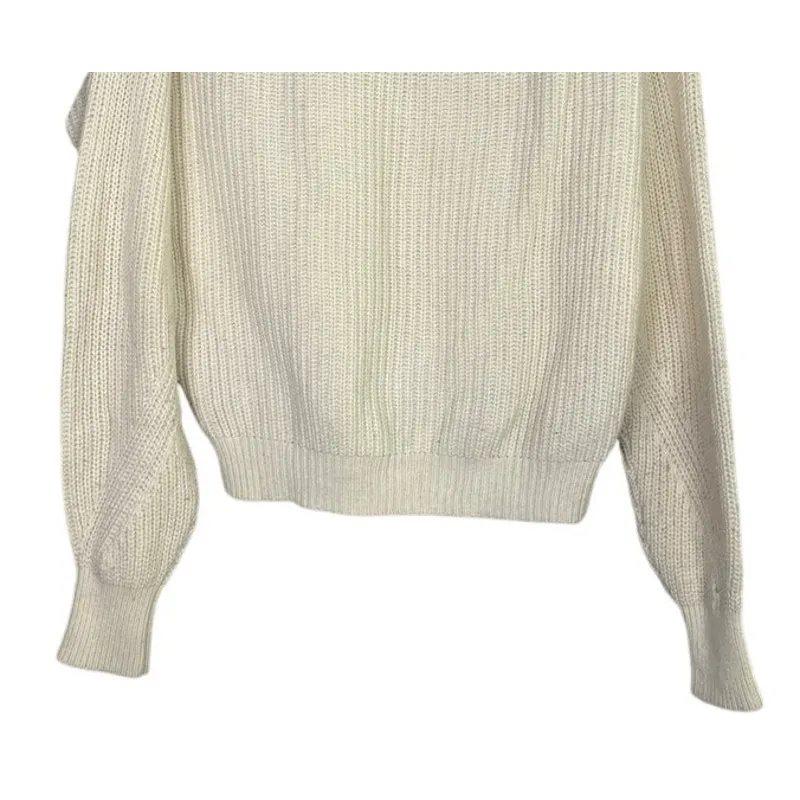 J. Crew Wool Blend Cable Knit Relaxed Fit Long Sleeve Crew Neck Sweater XS Cream - Image 6