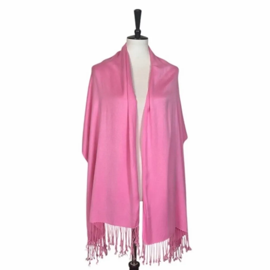 Women’s Bundle 3 Oblong Scarfs Solid Color Fringe Pink Peacock Blue Hot Pink - Image 12