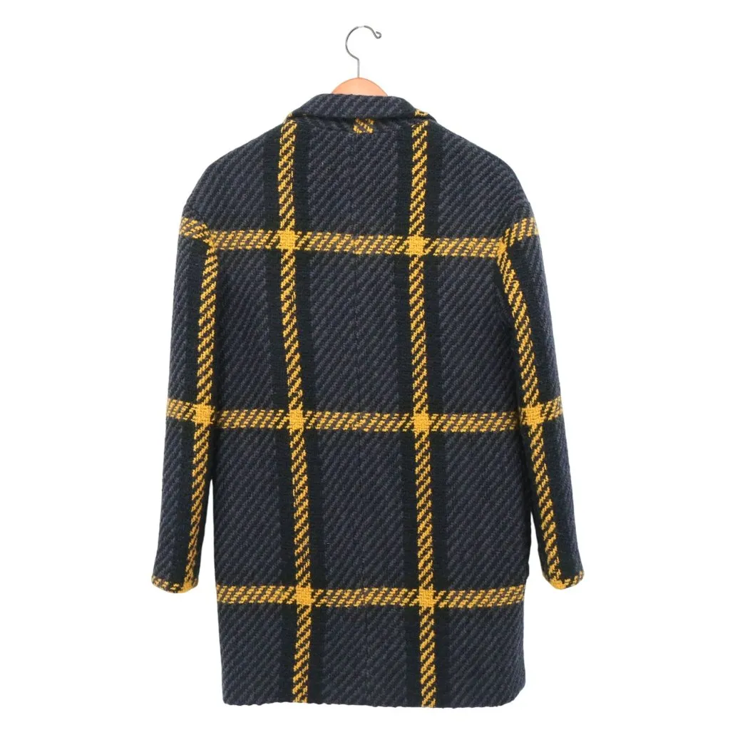 Donna Karan New York Textured Plaid Wool Blend Blue Black Coat Jacket XS - Image 8