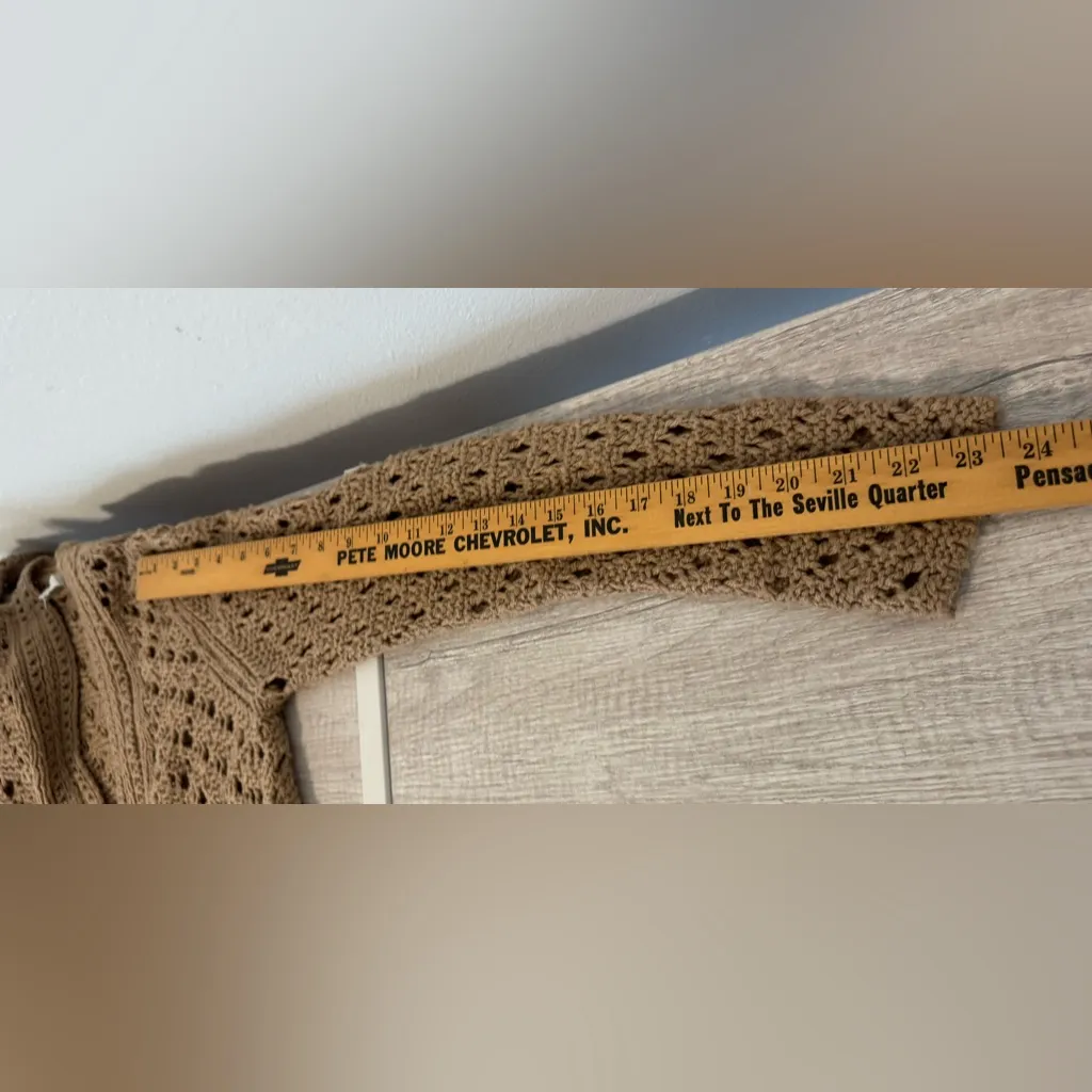 Vince Wool & Cashmere Crochet Cardigan Open Knit V Neck Light Amber Size Small - Image 8