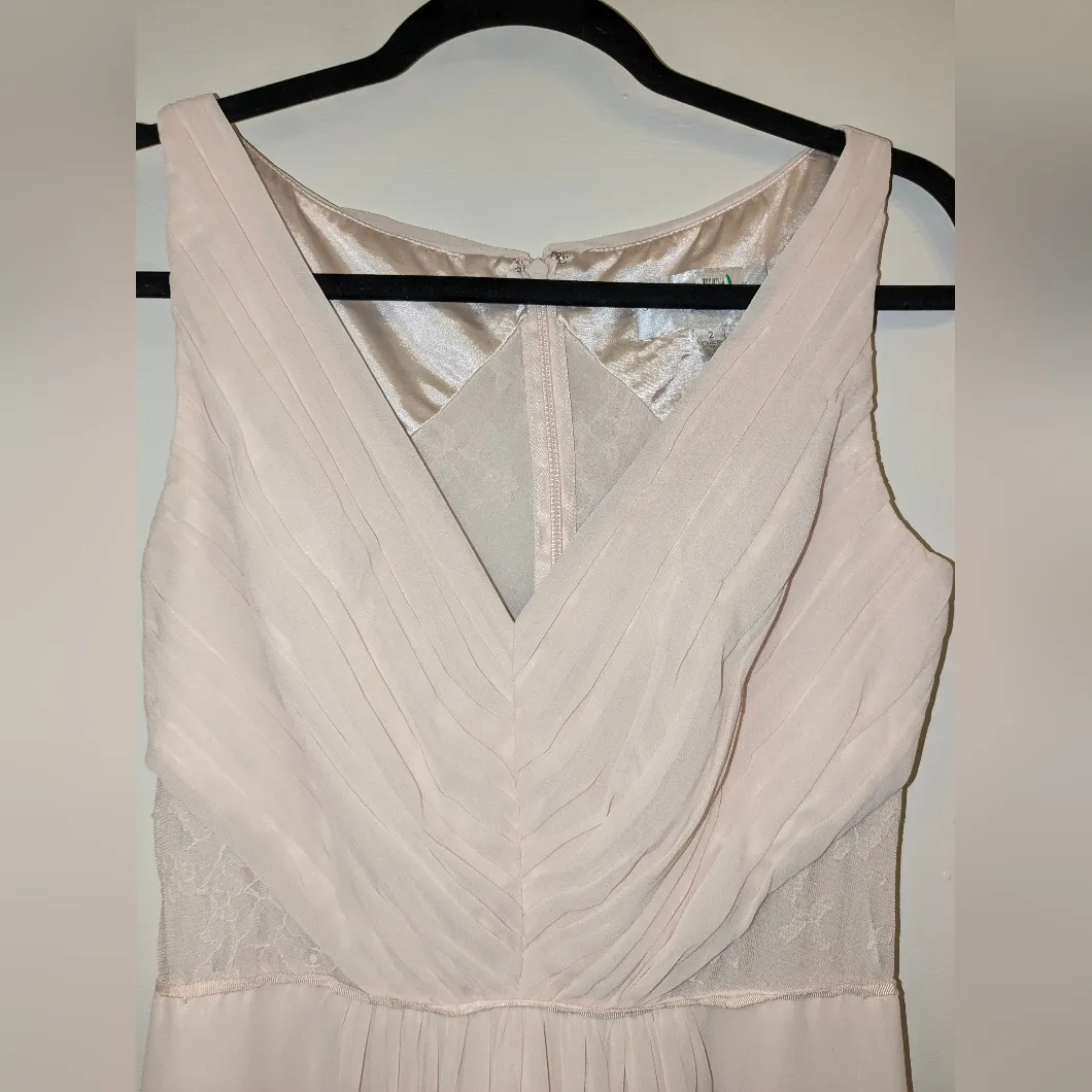 Monique Lhuillier Bridesmaids Amelia Gown Blush Pink Chiffon V Neck Tonal Lace 2 - Image 3