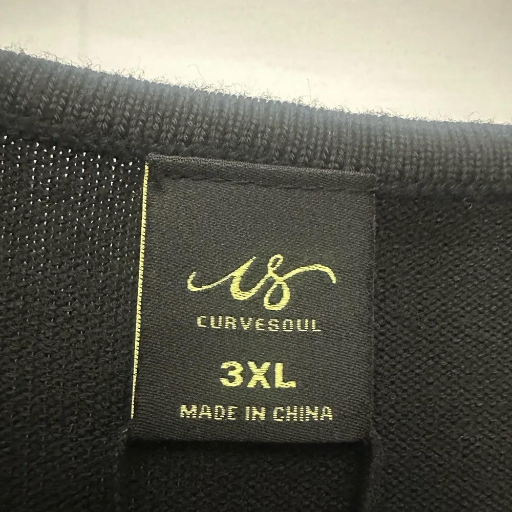 Curve Soul Black Knit Midi Dress Size 3XL Lantern Sleeves Pleated Skirt Belted - Image 4