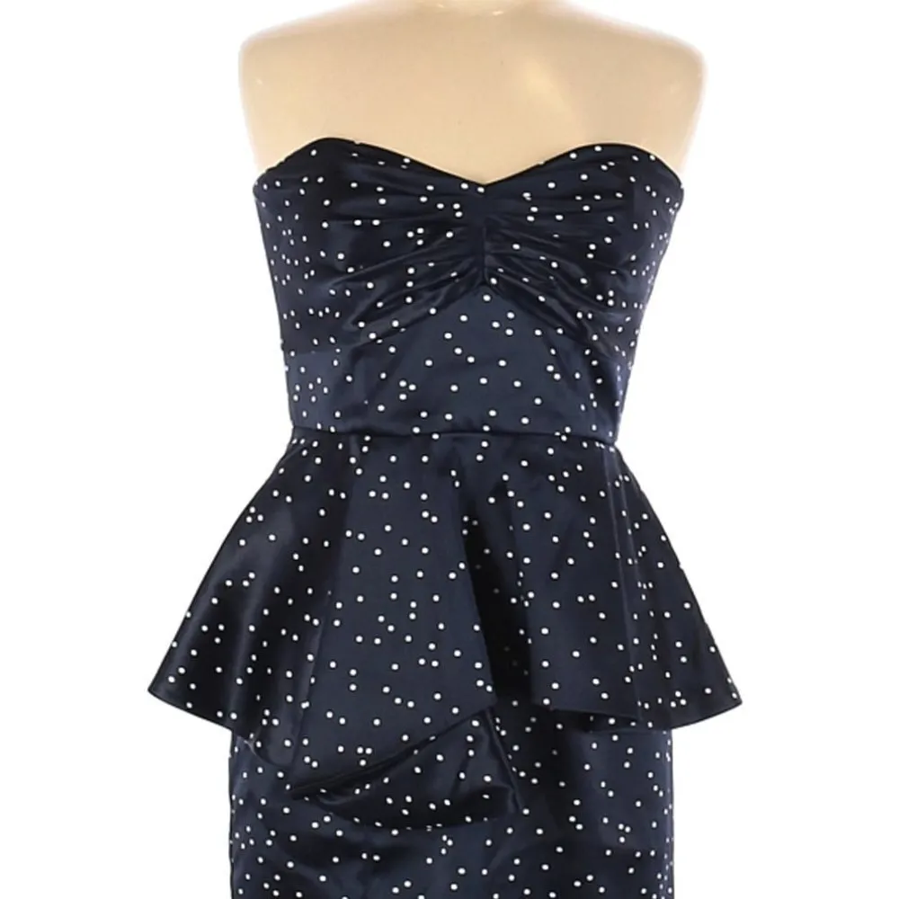 Bardot Polka Dot Printed Midnight Blue Peplum Dress Cocktail Dress - Image 13