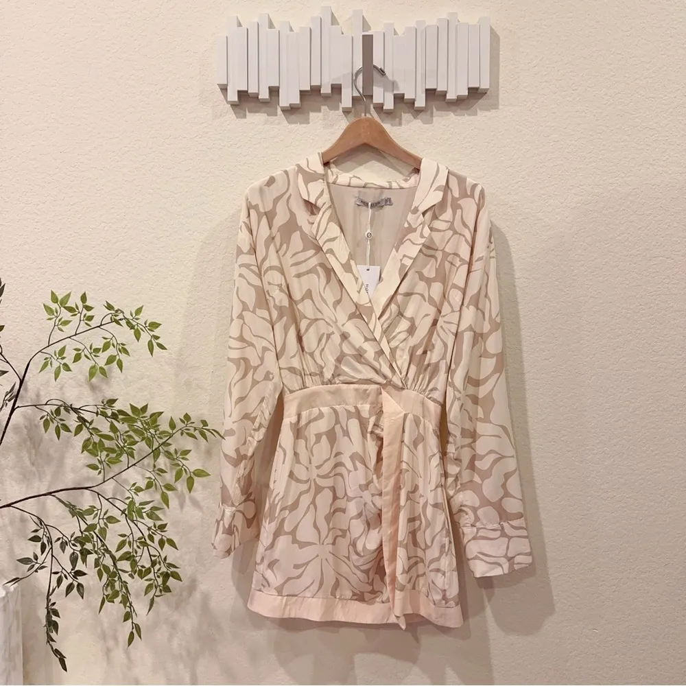 Mon Renn High Tide Mini Dress High Tide Print Stone Vacation Party Small NWT Tan - Image 2