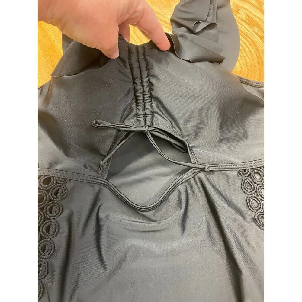 Rosegal Swimwear Women's 2X Black Ruffle Strap Cut on Lace One Piece B82 - Image 3