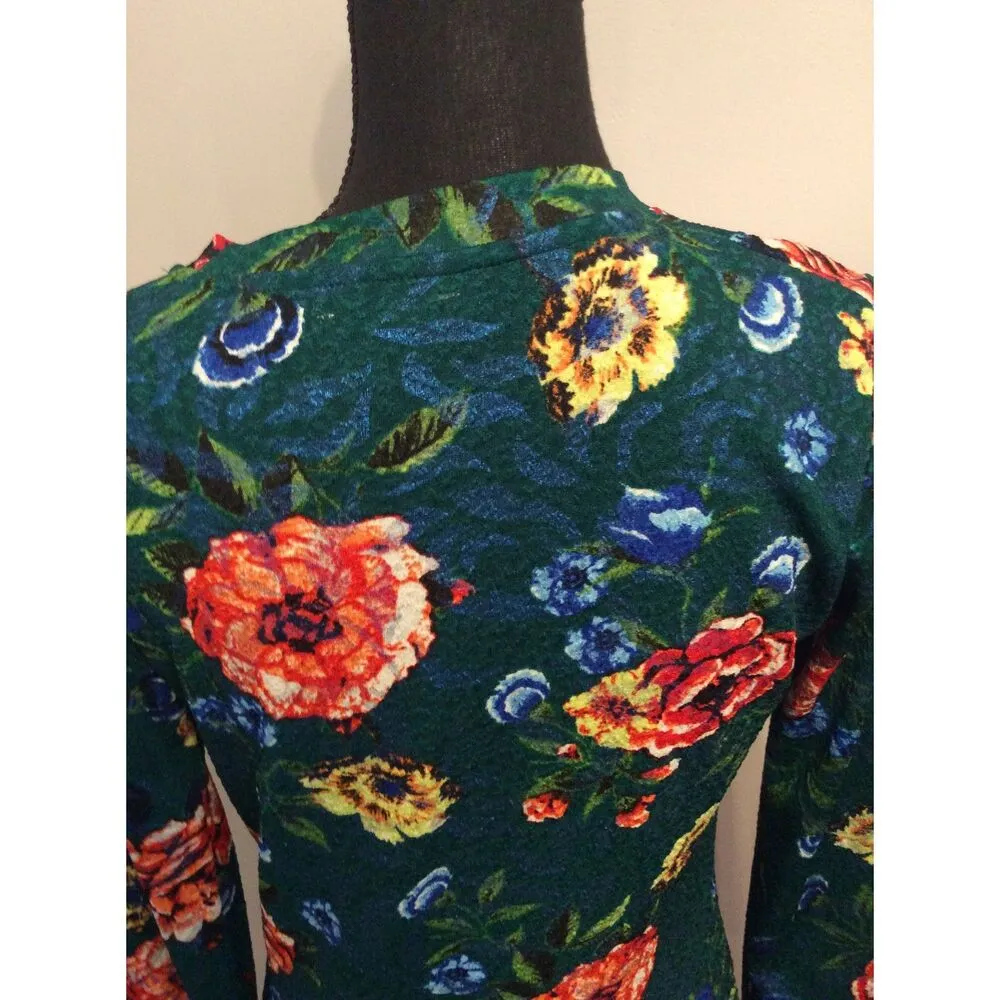 Zara Asymmetrical Floral Dress Bodycon Midi Green Large L - Image 9