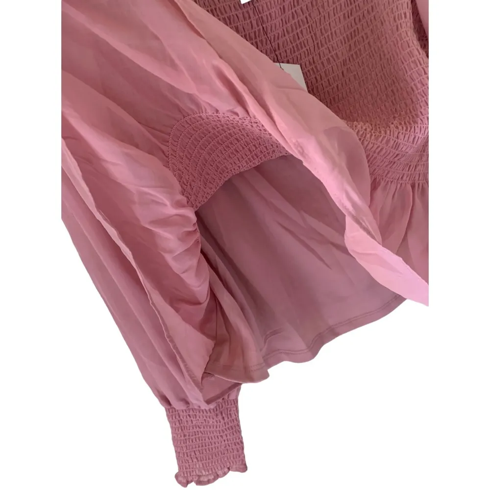 Nine West NWT square neck smocked blouse pink mauve sheer chiffon ruffle top - Image 10