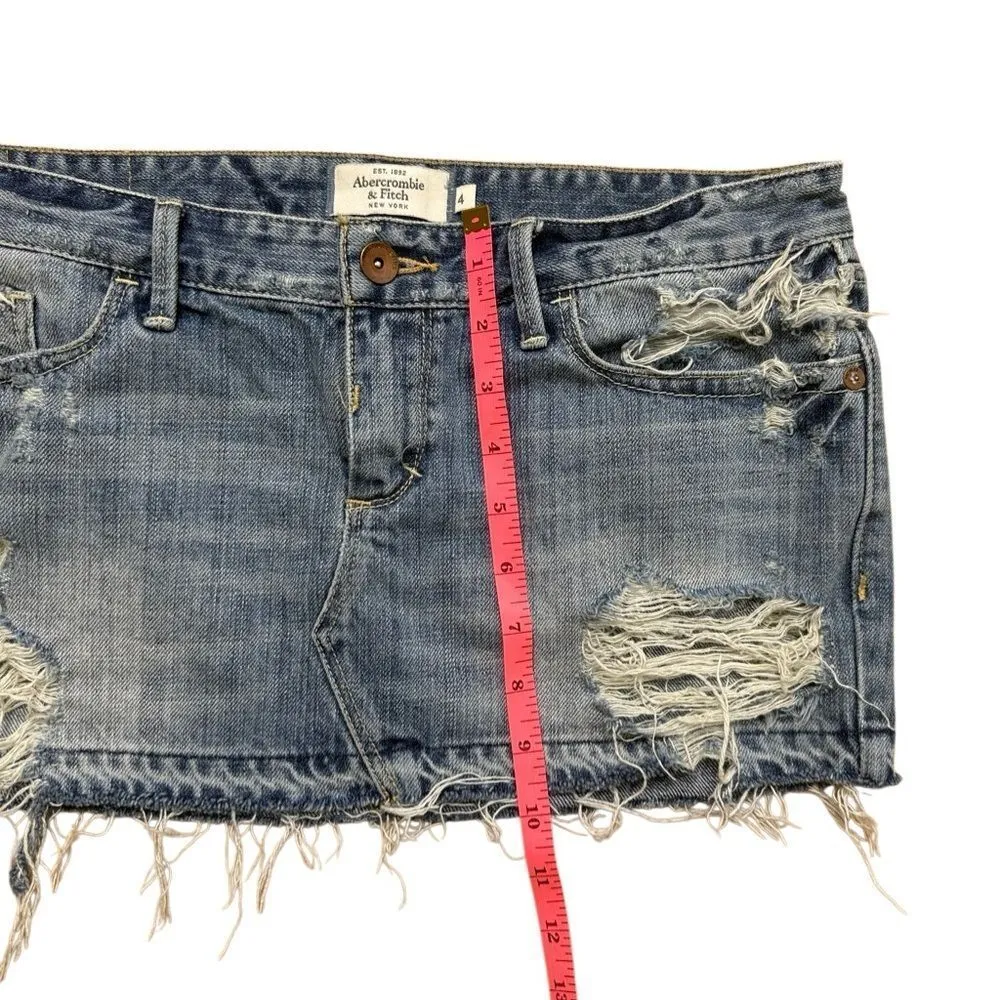 Y2K Vintage Abercrombie Denim Distressed Micro Mini Skirt Size 4 Blue - Image 2