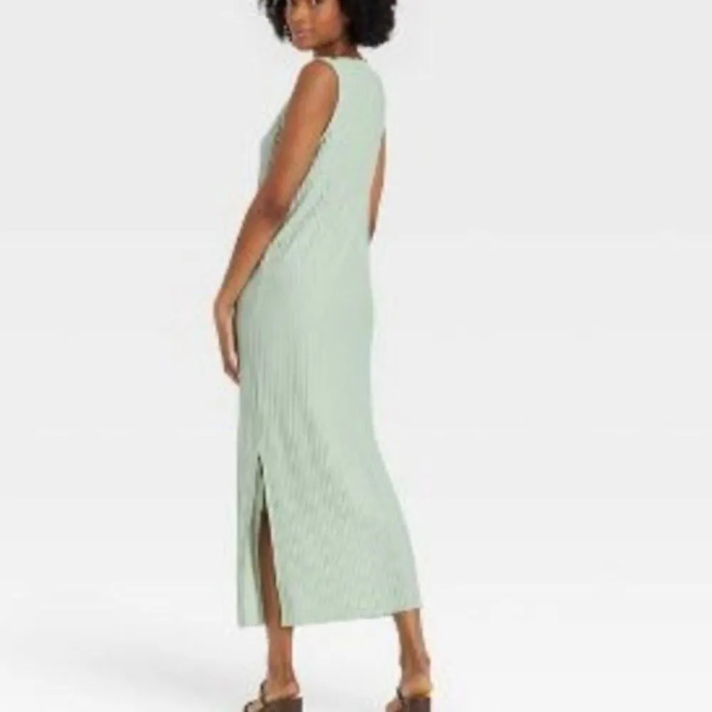A New Day green pleat tank midi dress small - Image 2