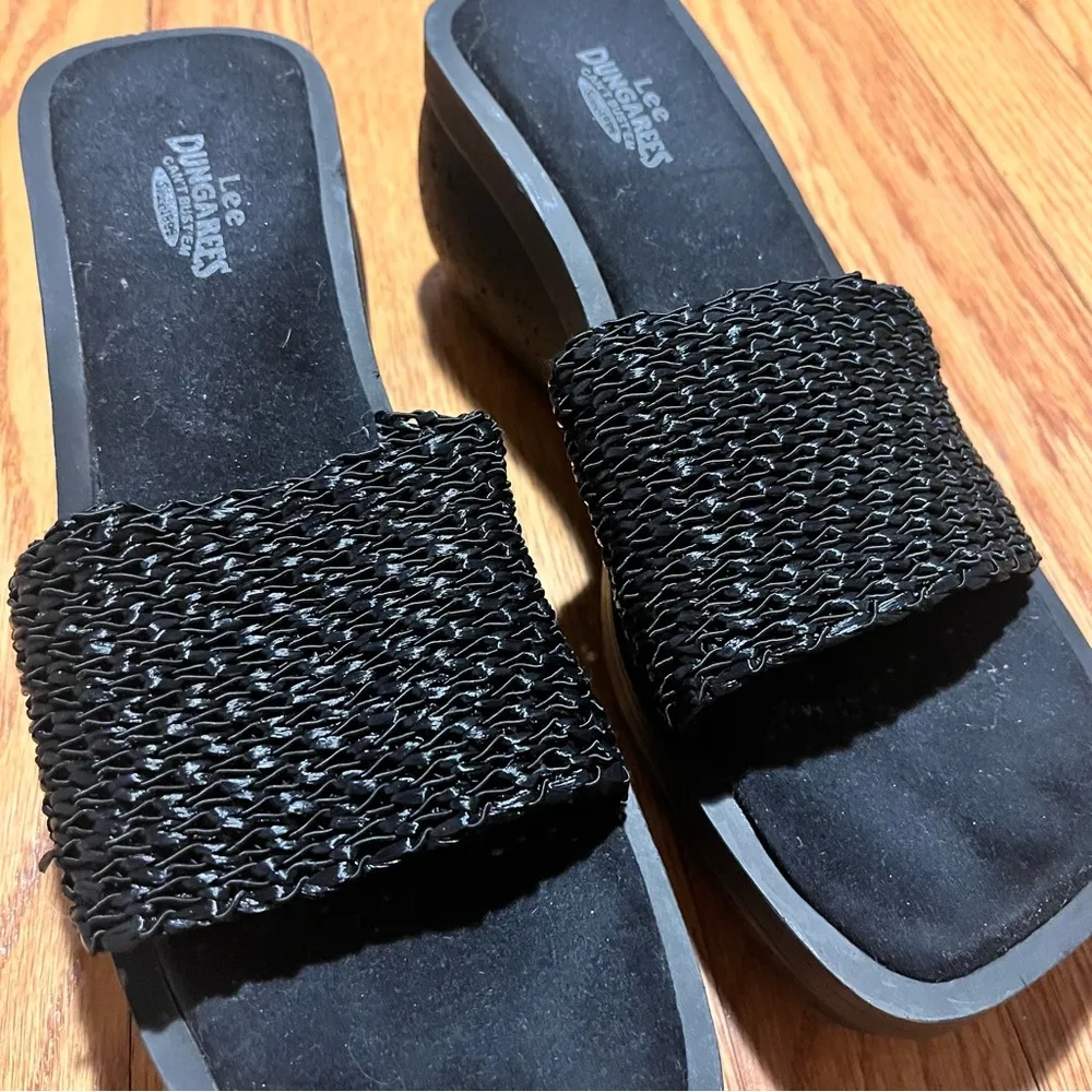 Vintage 90s Lee Dungarees Cisco Open Toe Slip on Platform Heel Wedges - Image 3