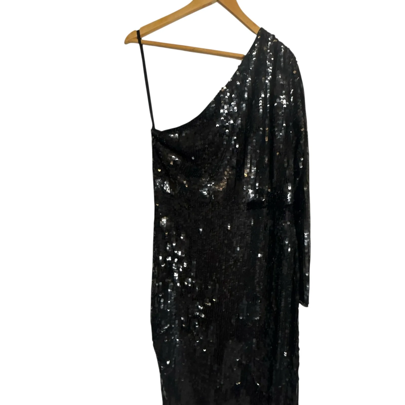 Mac Duggal Black One Shoulder Sequin Slit Column Evening Formal Gown 12 - Image 7