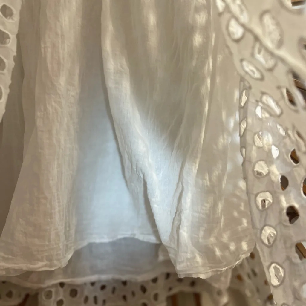 Passports Women’s Textured Midi Skirt Elegant White Boho Euro Summer Layered 🪬🧿 - Image 4