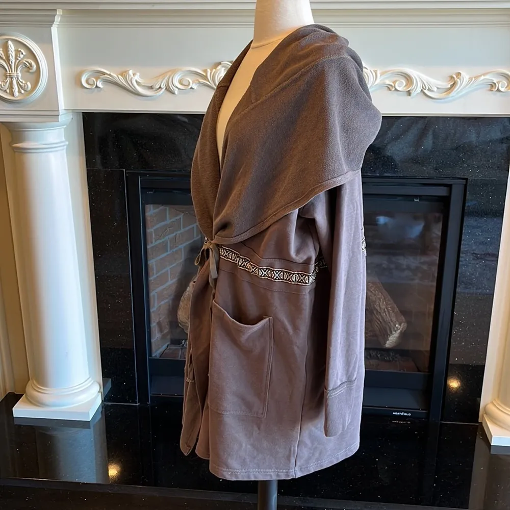 Tribal Boho Brown Cotton Hoodie Jacket Aztec Rad Knit Oversized Comfy Roomy - Image 3