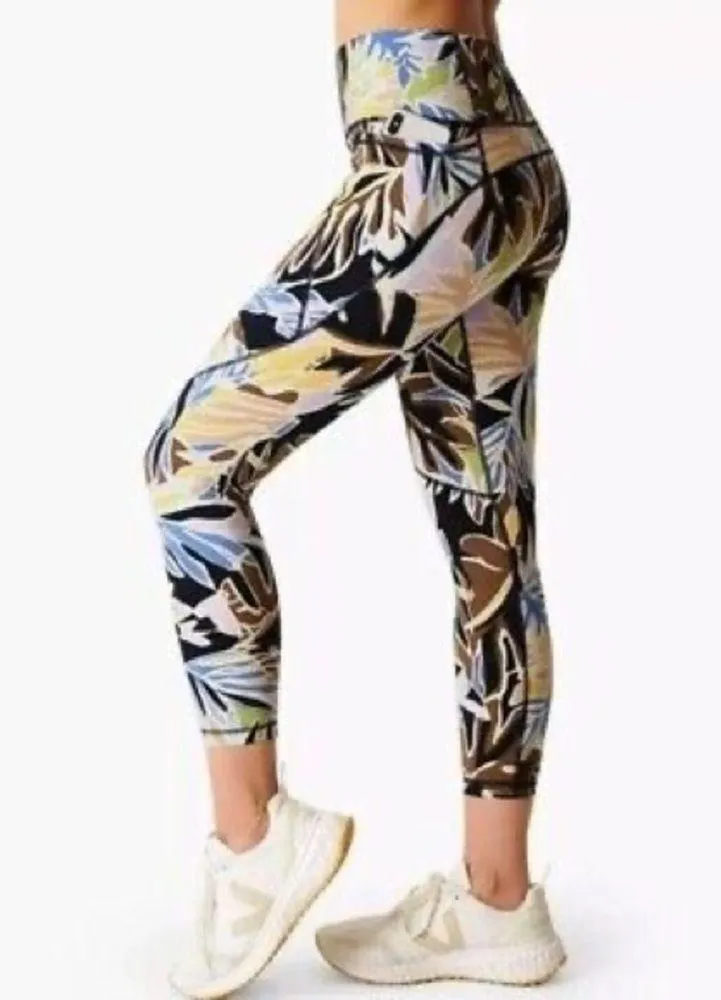 Sweaty Betty Power 7/8 Leggings Yoga Green Paper Leaf Print Size XS (UK 8-10) - Image 2