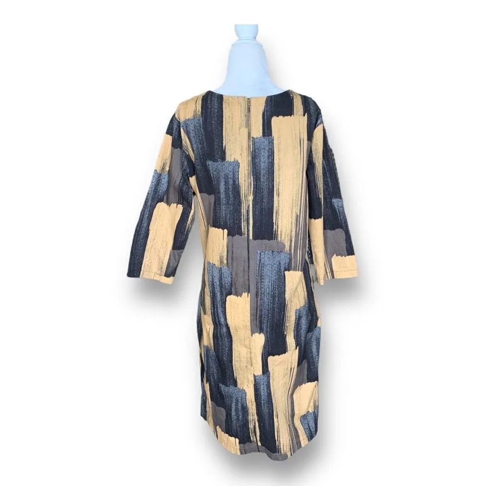 SBJ Austin Tunic Dress Beige Black Abstract Design Three Quarter Length Sleeve Tan - Image 4