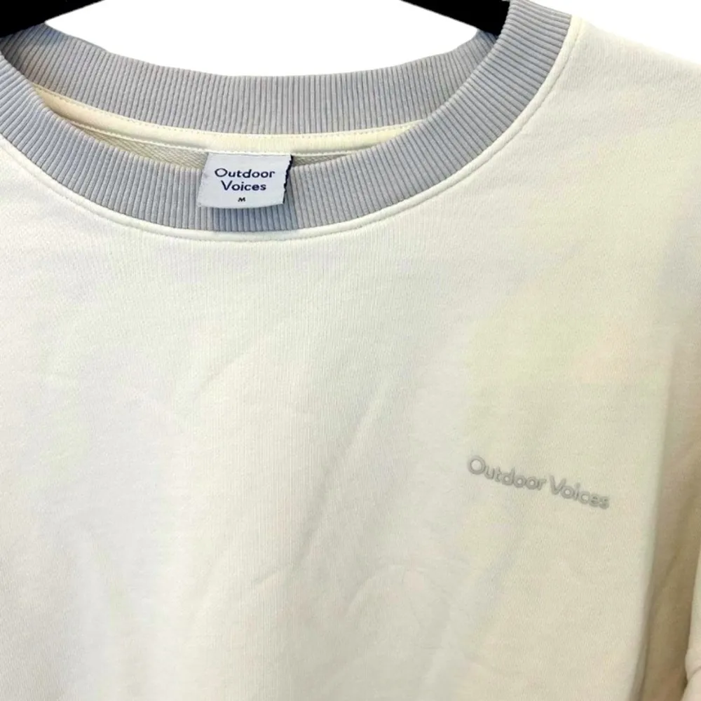 OUTDOOR VOICES PICKUP OFF-WHITE COTTON GREY TRIM OVERSIZED GRAPHIC SWEATSHIRT M - Image 5