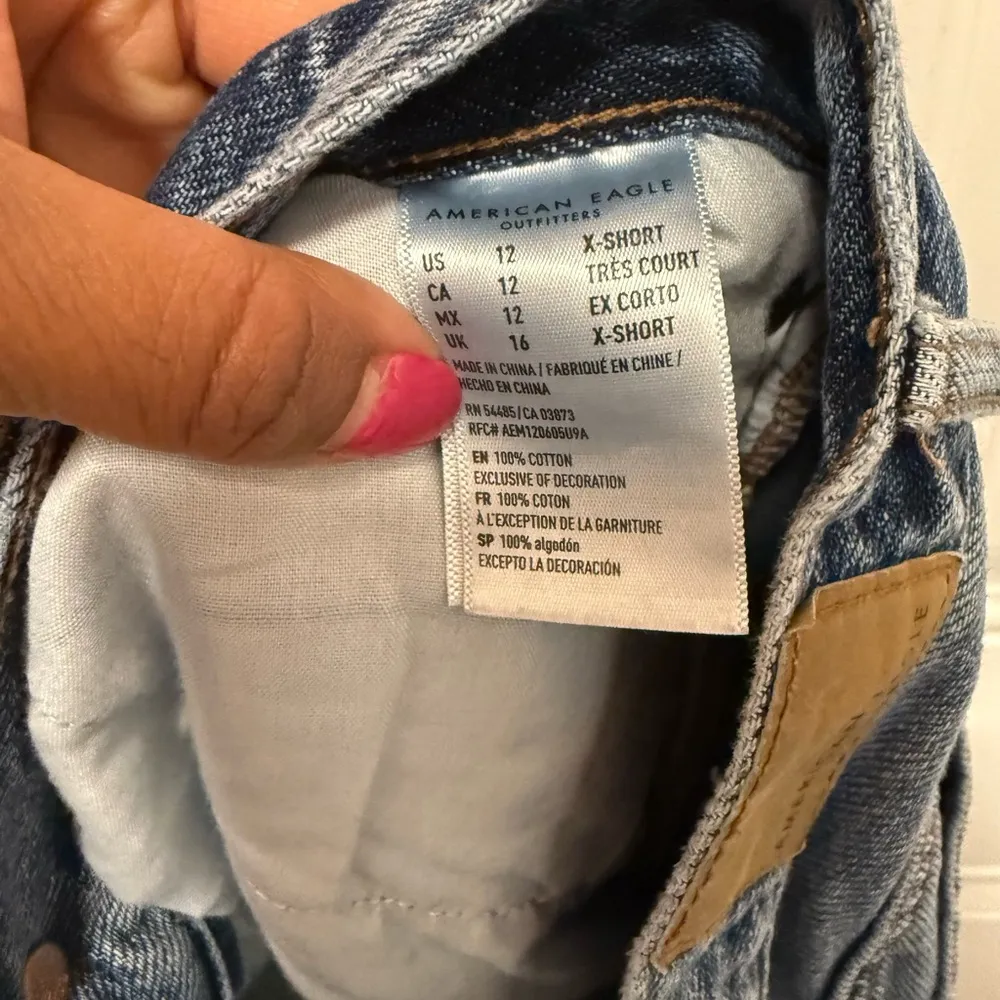 American Eagle High Waist Girlfriend Jean Extreme Distressed Blue 12 X-Short - Image 6