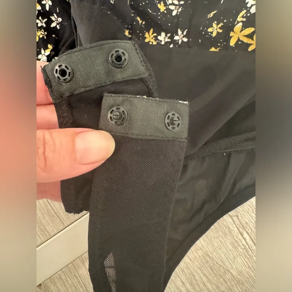 Free People Intimately Free Dessa Floral Bodysuit Black Balloon Sleeves Size Sm - Image 11