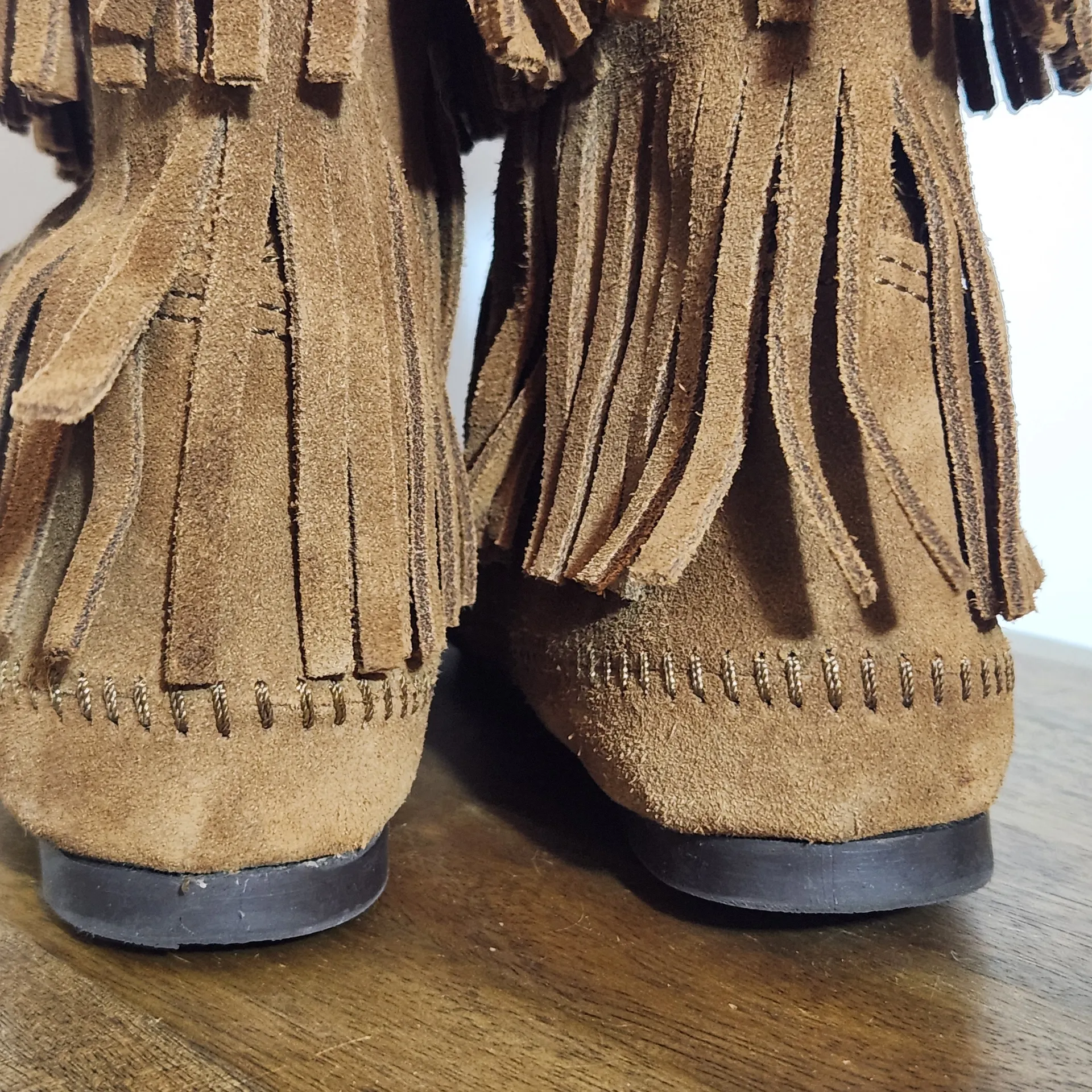 Minnetonka Womens Brown Suede 3-Layer Fringe Boot Size 7 - Image 3