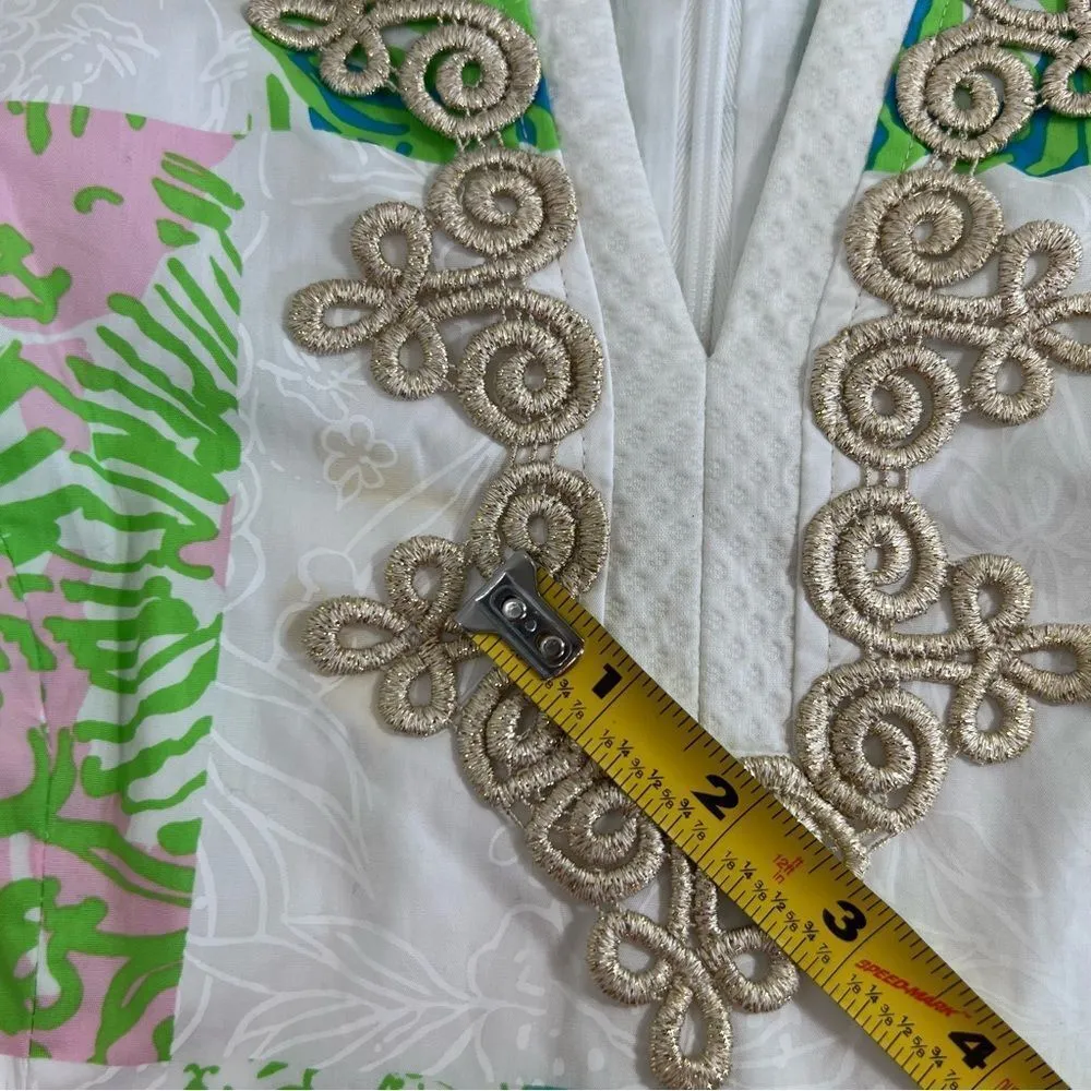Lilly Pulitzer Janice Mini Dress Gold Lace Lioness Patchwork - Image 10