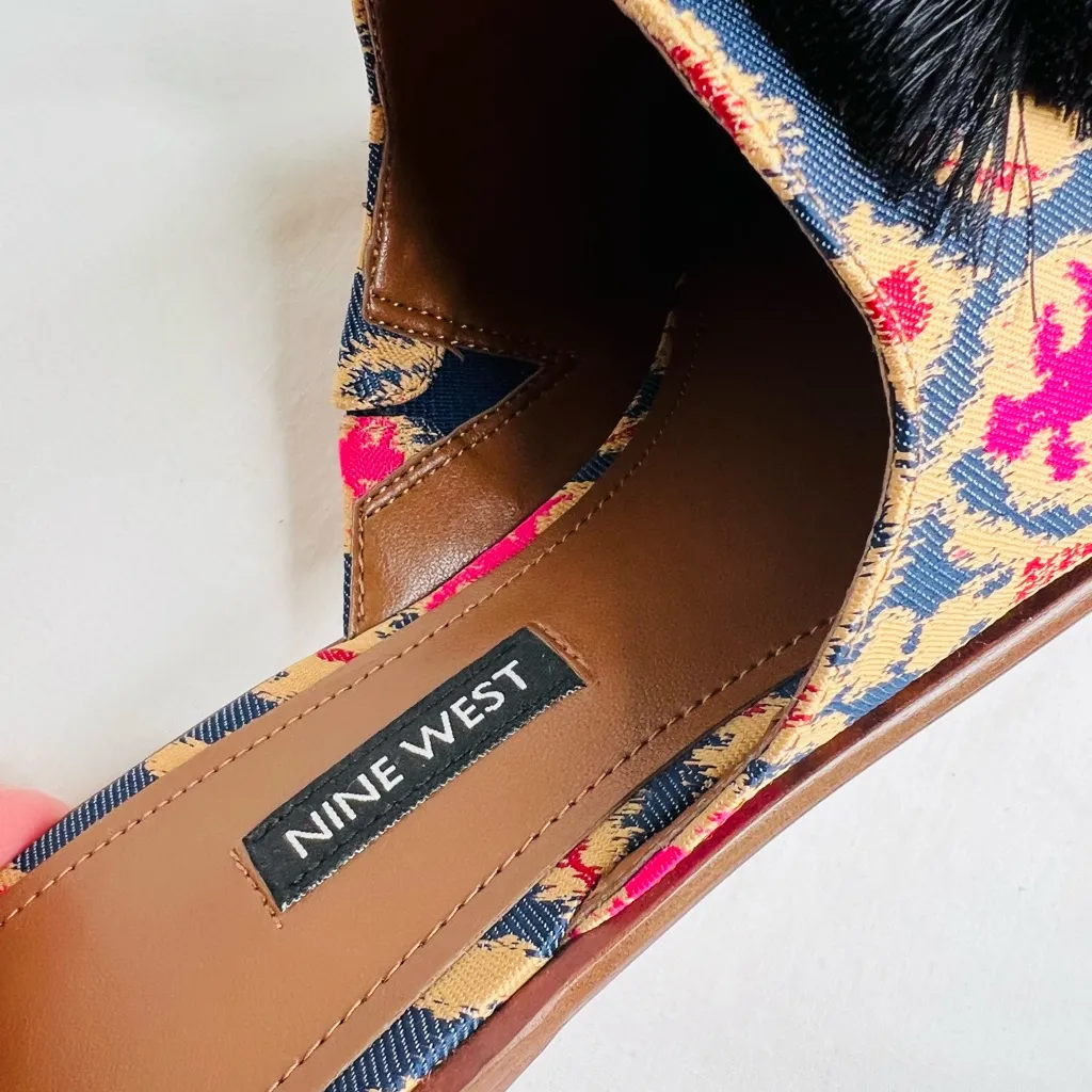 Nine West Ollial Tassle Mules, Ikat Pattern Fabric, Women’s 9, NWOB - Image 5