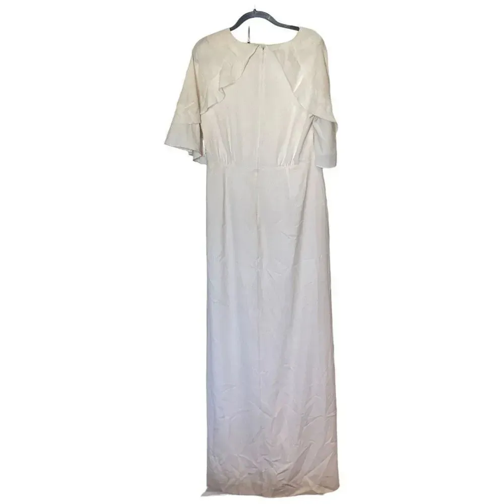 NWT Halston Women's White V Neck Flutter Short Sleeve Maxi Long Dress Size 12 - Image 2