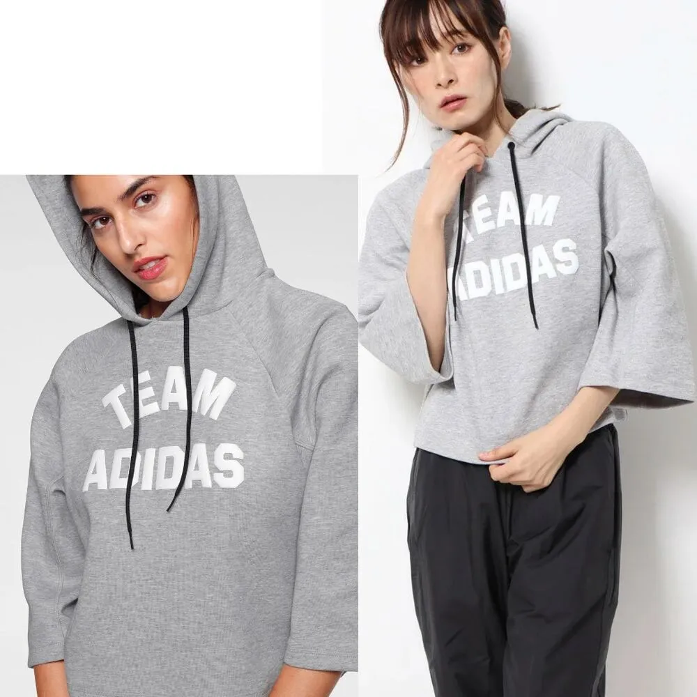 Adidas Performance VRCT Hoodie Grey Heather Crop Barrel Small Oversized Y2K 90s - Image 4