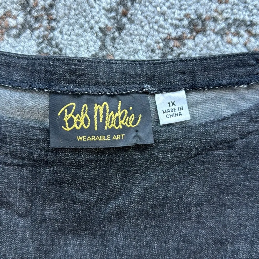 Vintage Bob Mackie Wearable Art 90s Embroidered Black Denim Top 1X - Image 3