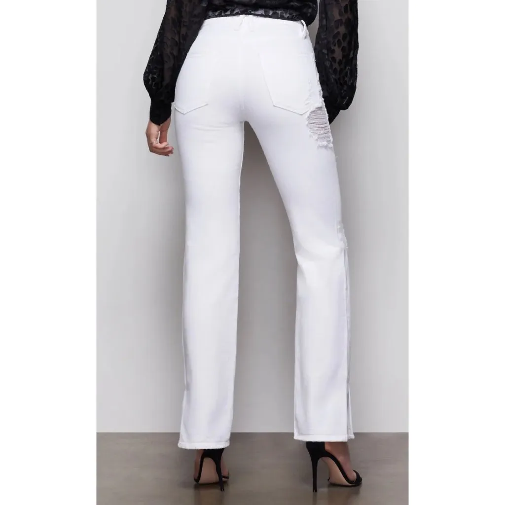 Good American Denim Good Boy Distressed Button Fly Split Hem Jeans White Size 25 - Image 3