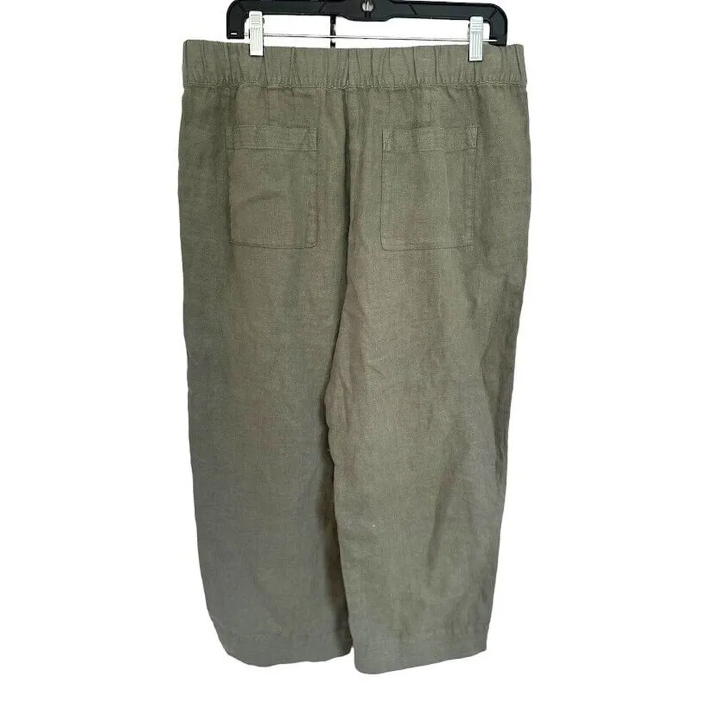 Pure J Jill Sage Green 100% Linen Wide Leg Pull On Pockets Crop Pants Medium M - Image 4