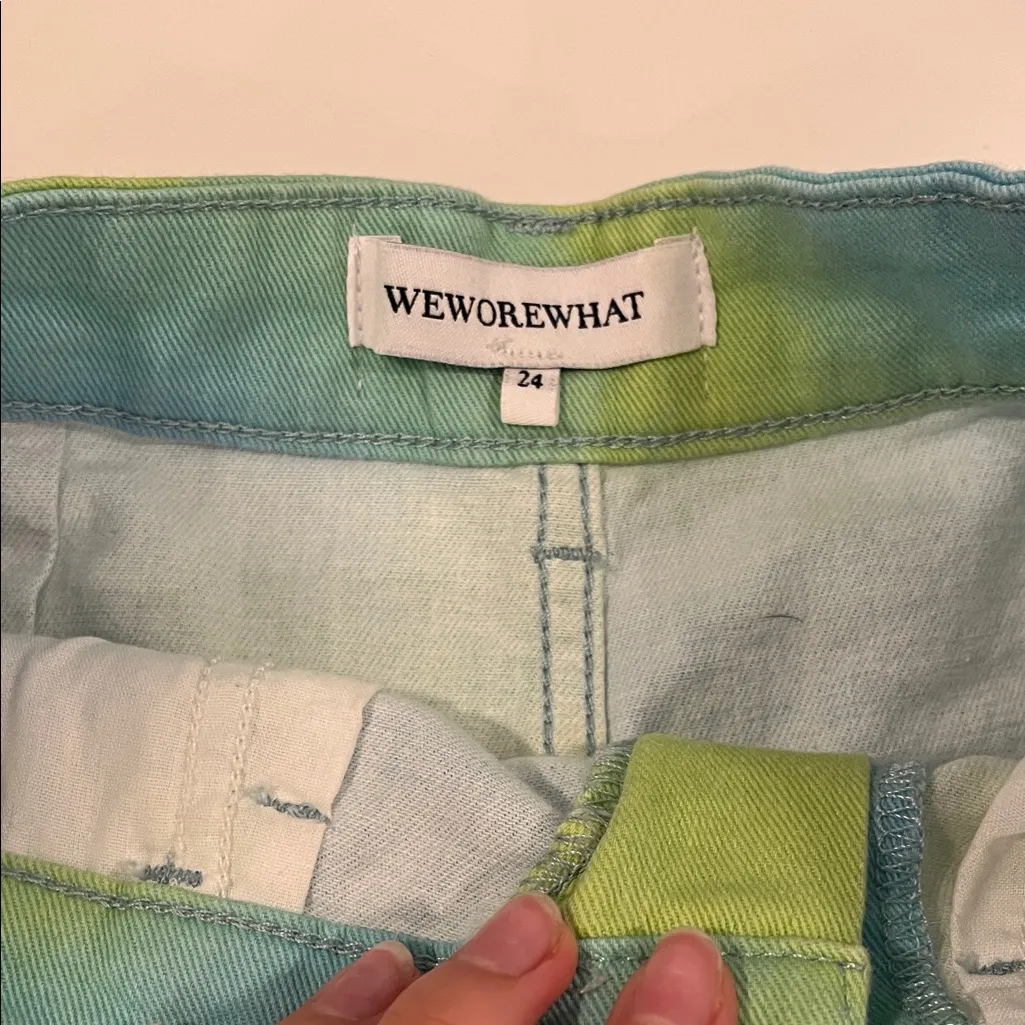 WeWoreWhat High Waist Blue and Green Flare Shorts - Image 2