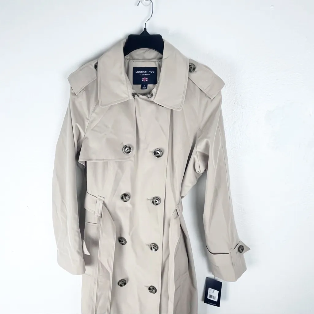 LONDON FOG Stone Double Breasted Belted Waist Side Pockets Trench Coat Size XL - Image 8