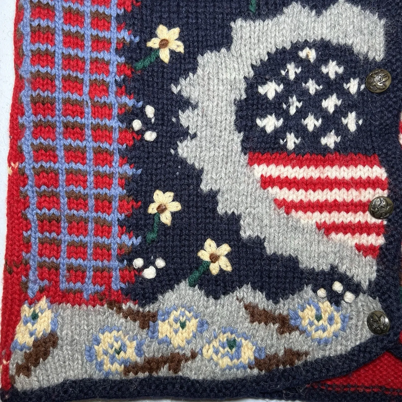 Vintage Skyr Sportswear Hand Knit‎ Patriotic Sweater Vest Size Medium 100% Wool - Image 3