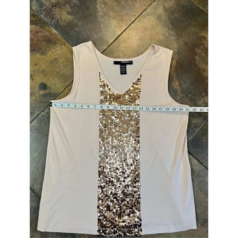 Denim 24/7 Pink Ribbed Sequin Tank Size 1X - Image 6