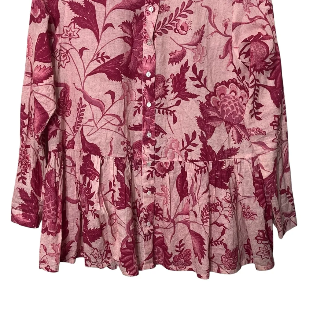 Tuckernuck Ro’s Garden Chanderi Top Size XS Pink Floral Cotton Button Blouse - Image 3