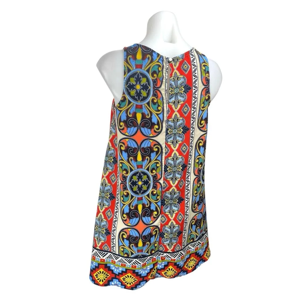 Black/Bead Multicolor Sleeveless Abstract Geometric Tank Mini Shift Dress Size S - Image 2