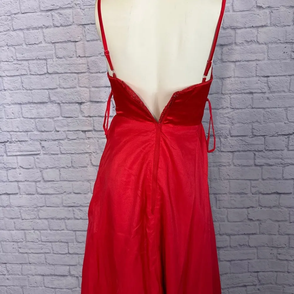 Red V Neck Spaghetti Straps Tulle Beaded Lace Long Evening Prom Dress size small - Image 16