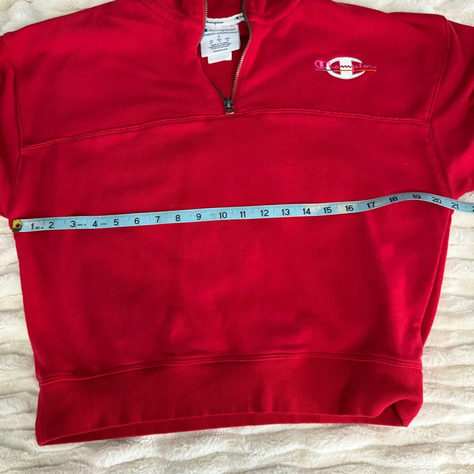 Champion Red Quarter Zip Sweatshirt Logo Athletic Pullover Top Women Small - Image 9