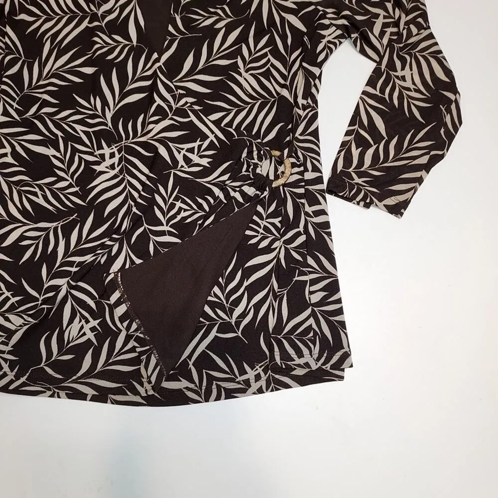 Charter Club Nylon Black White Tropical Crossover V-Neck Wrap Blouse Shirt Top - Image 4