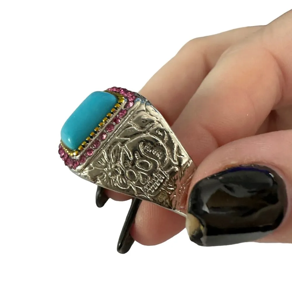 Chunk Ring Boho Costume Jewelry Turquoise Pink Silver 13 - Image 5
