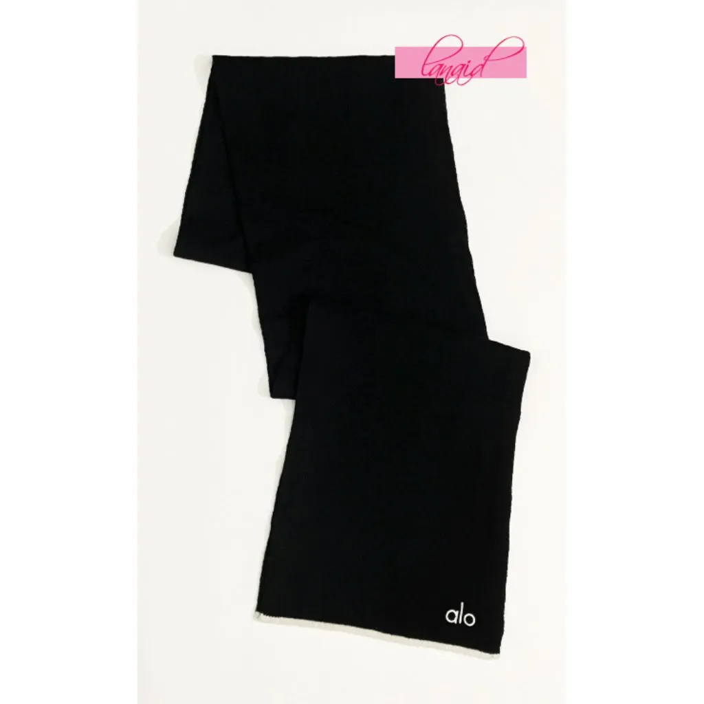 Alo Cashmere Light Frosted Scarf Black Ivory Beige Colorblock Striped Wool Warm - Image 5