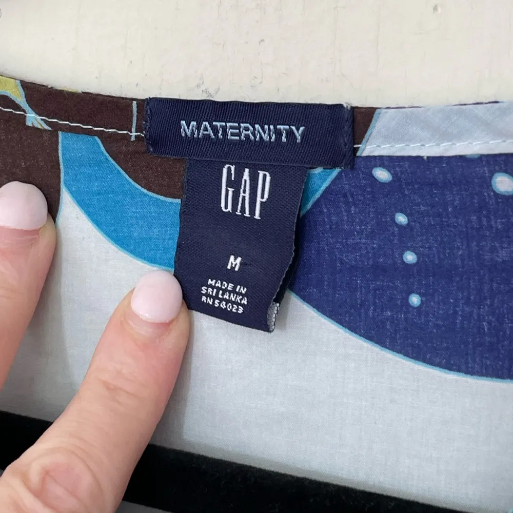 Gap Maternity Long Sleeve Tunic Top Cotton Blue Brown Floral Y2K ~ Size M - Image 7