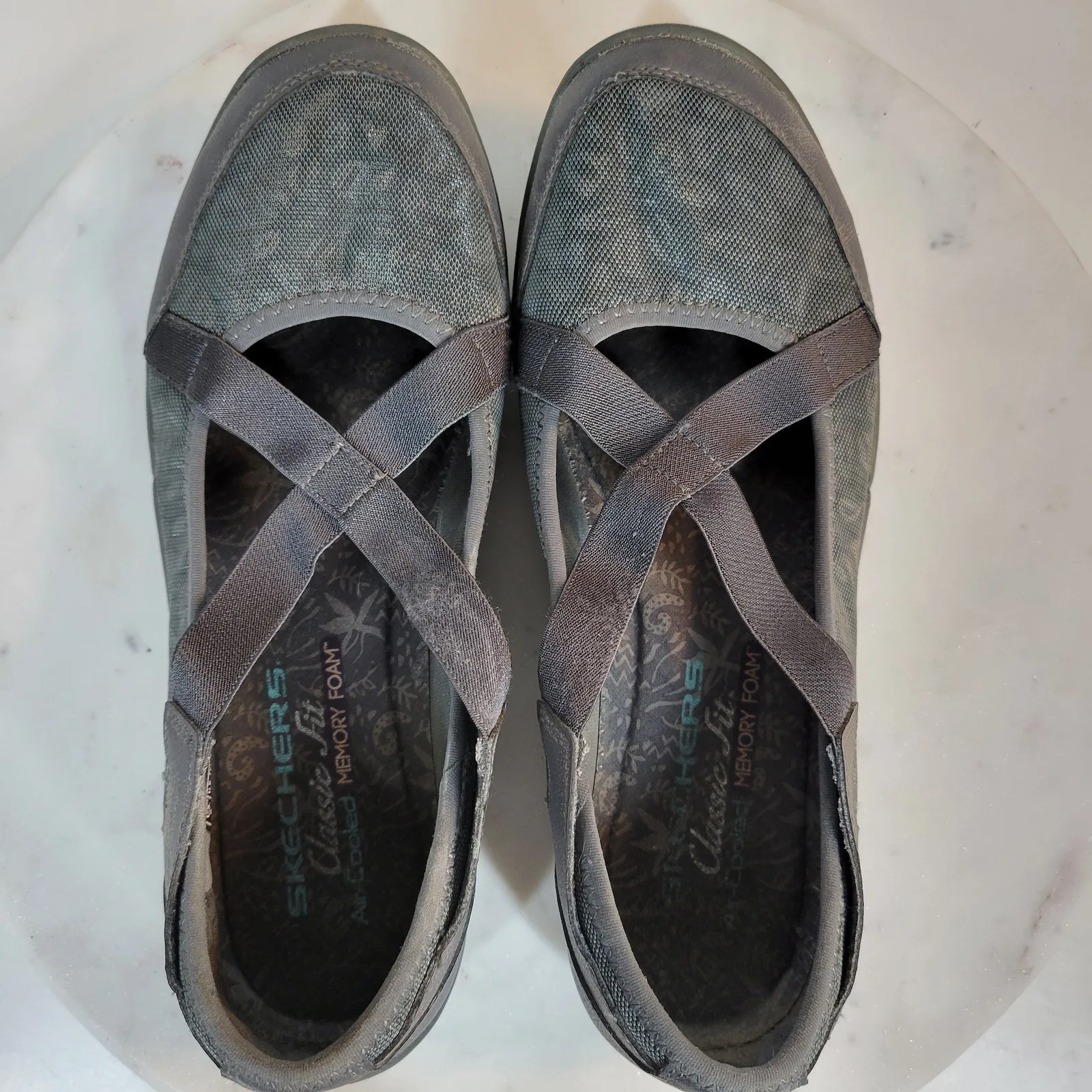 Skechers Empress Sweet Craze Shoes 8 Gray Cross Strap Mary Jane Comfort‎ Loafer - Image 5