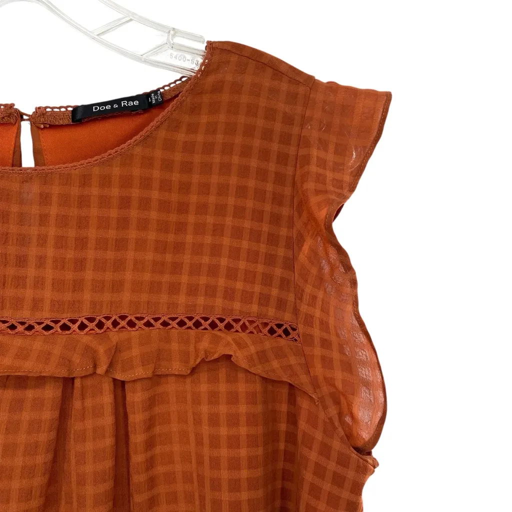 Doe & Rae Rust Orange Ruffle Top Large - Image 2
