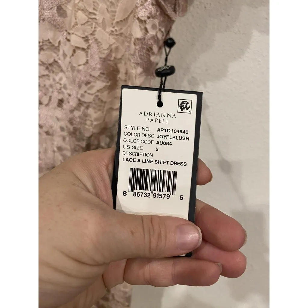 Adrianna Papell Dress Womens 2 Lace A Line Shift Cocktail Formal Joyful Blush - Image 3