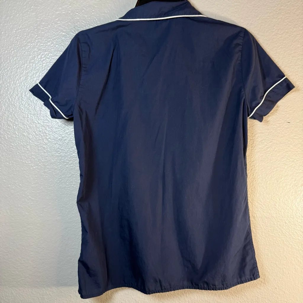 J.Crew dreamy cotton Navy Blue Pajama Set with White Trim Sz:S - Image 6